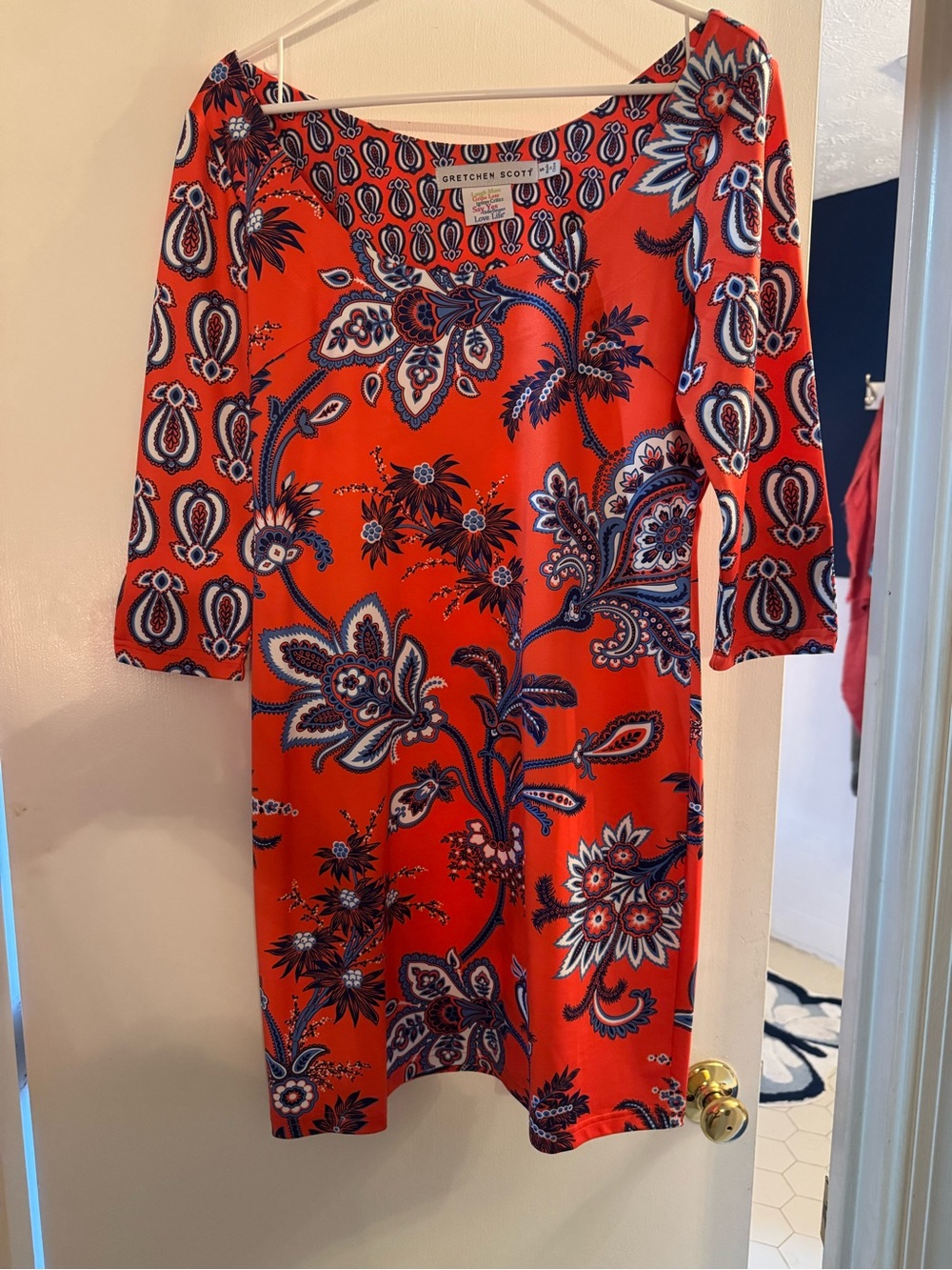 Gretchen Scott Designs Orange Red Paisley Floral Midi Dress